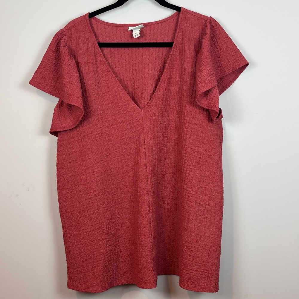 Ava & Viv Womens Pink Gauzy Flutter‎ Sleeve V-Neck Stretch Blouse SZ 1X Workwear